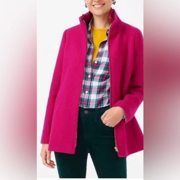 NWOT J. Crew wool blend pea coat in neon plum - Picture 2 of 9